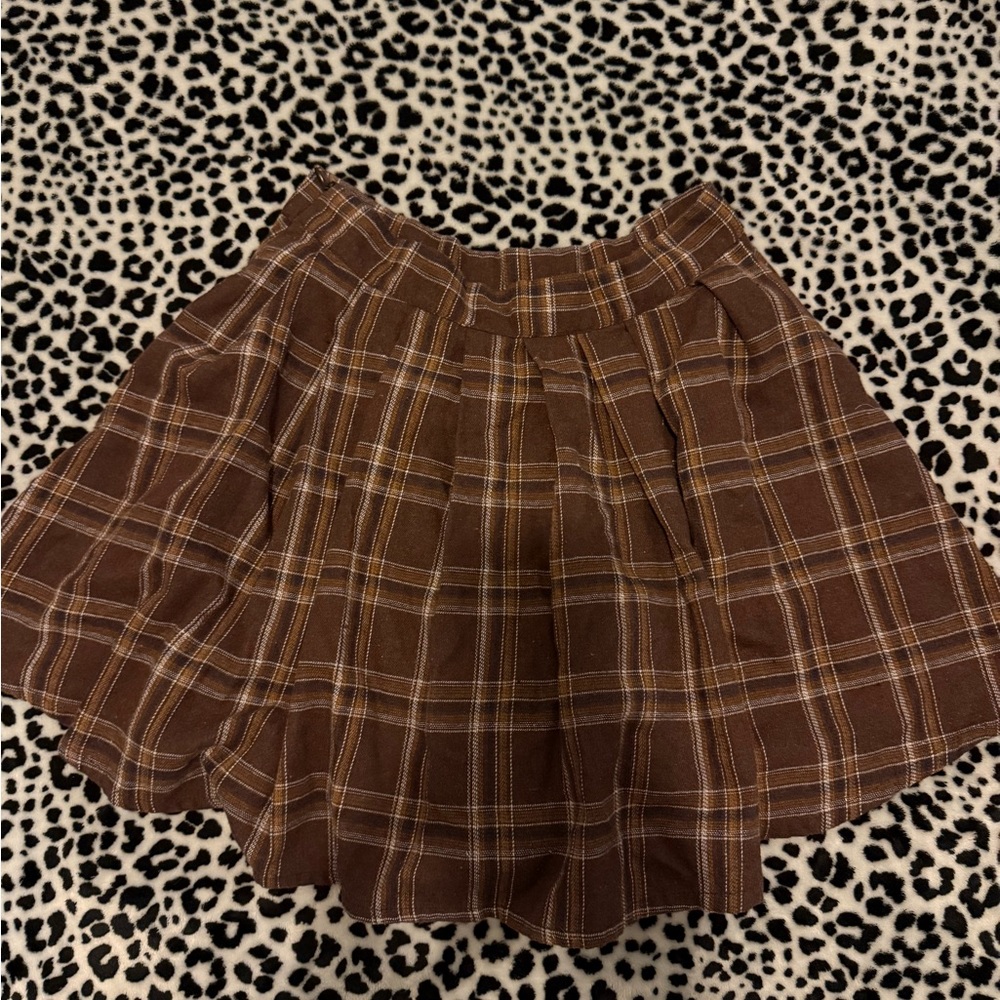 Chic Plaid Brown Skater Skirt